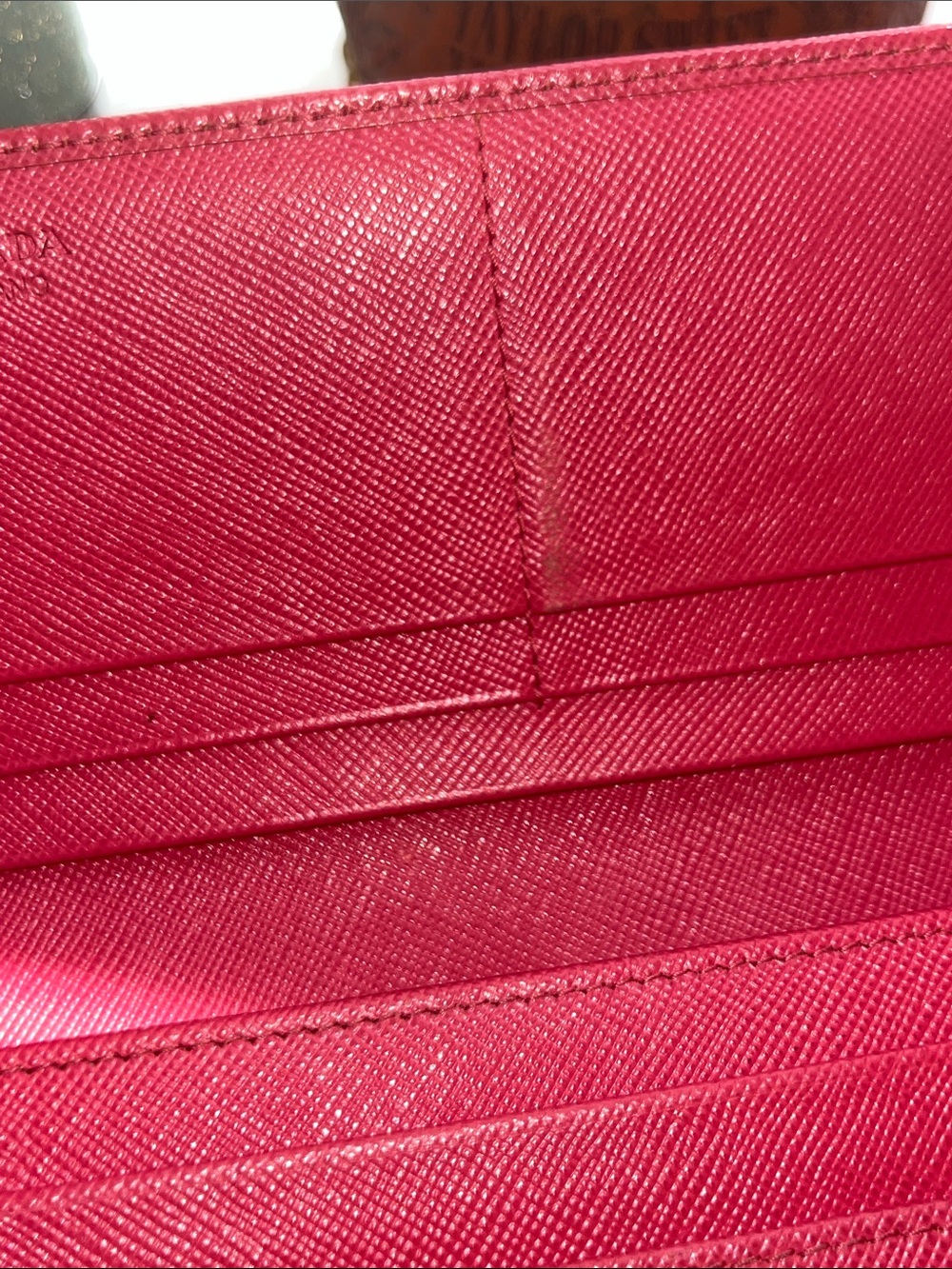 Prada Fuchsia Saffiano Leather Bow Continental Wallet Good Condition - Picture 8 of 13